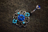 Blue Flower Belly Button Navel Rings - Gift under 15