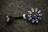 Aurora Borealis Black Flower Belly Button Navel Rings