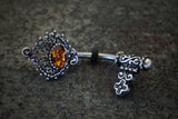 Skeleton Key Topaz Belly Button Navel Rings