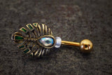 Egyptian Feather Navel Ring Abalone Shell Gold Belly Ring - Gift Under 20