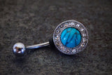 Round Turquoise and Crystal Belly Ring - Gift Under 20