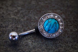 Round Turquoise and Crystal Belly Ring - Gift Under 20