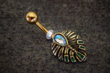 Egyptian Feather Navel Ring Abalone Shell Gold Belly Ring - Gift Under 20