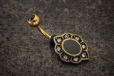 Black Floral Gold Belly Ring - Gift Under 20