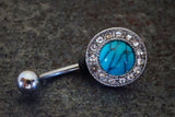 Round Turquoise and Crystal Belly Ring - Gift Under 20