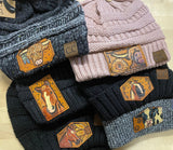 Pittie Pitbull Dog Mom Tooled Leather Black Beanie Hat Unisex Winter Hat