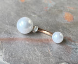 White Pearl Rose Gold Belly Button Ring