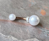 White Pearl Rose Gold Belly Button Ring