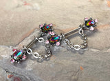Teardrop Colorful Vitrail Silver with Chains Nipple Ring Nipple Piercing