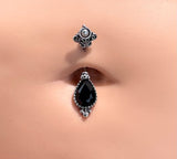 Victorian Style Black CZ Belly Button Ring
