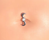 Silver Sun and Moon Phases Opalite Belly Button Ring