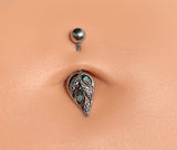 Abalone Shell Silver Leaf Belly Button Ring