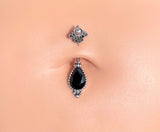 Victorian Style Black CZ Belly Button Ring