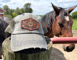 Olive Green Trucker Hat with Tooled Leather Flowers Patch Hat