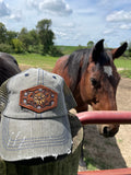 Olive Green Trucker Hat with Tooled Leather Flowers Patch Hat