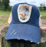 Denim Trucker Hat Flower Skull Patch Hat