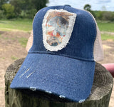 Denim Trucker Hat Flower Skull Patch Hat