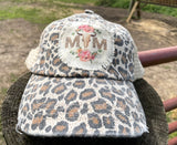 Cow Skull Mom Hat Leopard Print Cow Bull Skull and Flowers Patch Hat