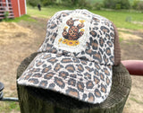 Leopard Print Trucker Cactus Flower Patch Hat Ponytail Bun Hat