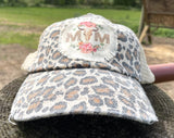 Cow Skull Mom Hat Leopard Print Cow Bull Skull and Flowers Patch Hat