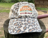 Leopard Print Trucker Farm Life Patch Hat Ponytail Bun Hat