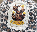 Leopard Print Trucker Cactus Flower Patch Hat Ponytail Bun Hat
