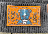 Pittie Pitbull Dog Mom Tooled Leather Black Beanie Hat Unisex Winter Hat