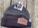 Black Confetti Unisex Tooled Leather Feather Beanie Hat Women’s Winter Hat