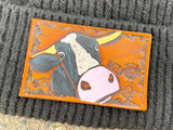 Holstein Cow Bull Tooled Leather Black Beanie Hat Unisex Winter Hat