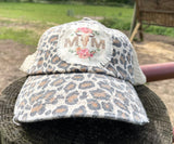Cow Skull Mom Hat Leopard Print Cow Bull Skull and Flowers Patch Hat