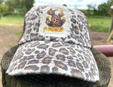 Leopard Print Trucker Cactus Flower Patch Hat Ponytail Bun Hat