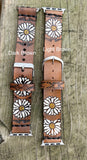 Leather Watch Band White Daisies - Ready To Ship
