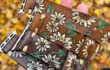 Ready To Ship Leather Watch Band Strawberry Flower Daisies and Leaves