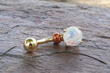 White Opal Glitter Gold Belly Button Ring Prong Set