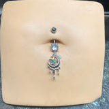 Aurora Borealis Star CZ With Dripping Moon Dangle 316L Surgical Steel Belly Button Navel Rings