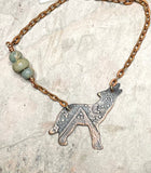 Wolf Necklace Moon Mountain Stars Aqua Terra Jasper Gemstones