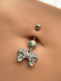 Silver Bow Belly Button Ring with AB Crystals