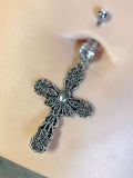 Silver Cross Belly Button Ring