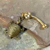 Vintage Turtle Gold Dangle Yellow Gold Belly Button Navel Rings