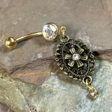 Vintage Filigree Flower Gold Dangle Yellow Gold Belly Button Navel Rings