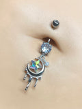 Aurora Borealis Star CZ With Dripping Moon Dangle 316L Surgical Steel Belly Button Navel Rings