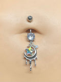 Aurora Borealis Star CZ With Dripping Moon Dangle 316L Surgical Steel Belly Button Navel Rings