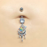 Aurora Borealis Star CZ With Dripping Moon Dangle 316L Surgical Steel Belly Button Navel Rings