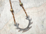 Deer Antler Necklace Totem Aqua Terra Jasper Gemstones