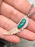 Angel Wing Bird Wing Turquoise Copper and Sterling Silver Necklace