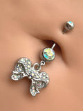 Silver Bow Belly Button Ring with AB Crystals
