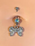 Silver Bow Belly Button Ring with AB Crystals