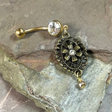 Vintage Filigree Flower Gold Dangle Yellow Gold Belly Button Navel Rings
