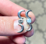 Silver Sun and Moon Phases Opalite Belly Button Ring