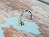 Golden Topaz 18 Gauge or 20 Gauge Nose Ring Stud Corkscrew